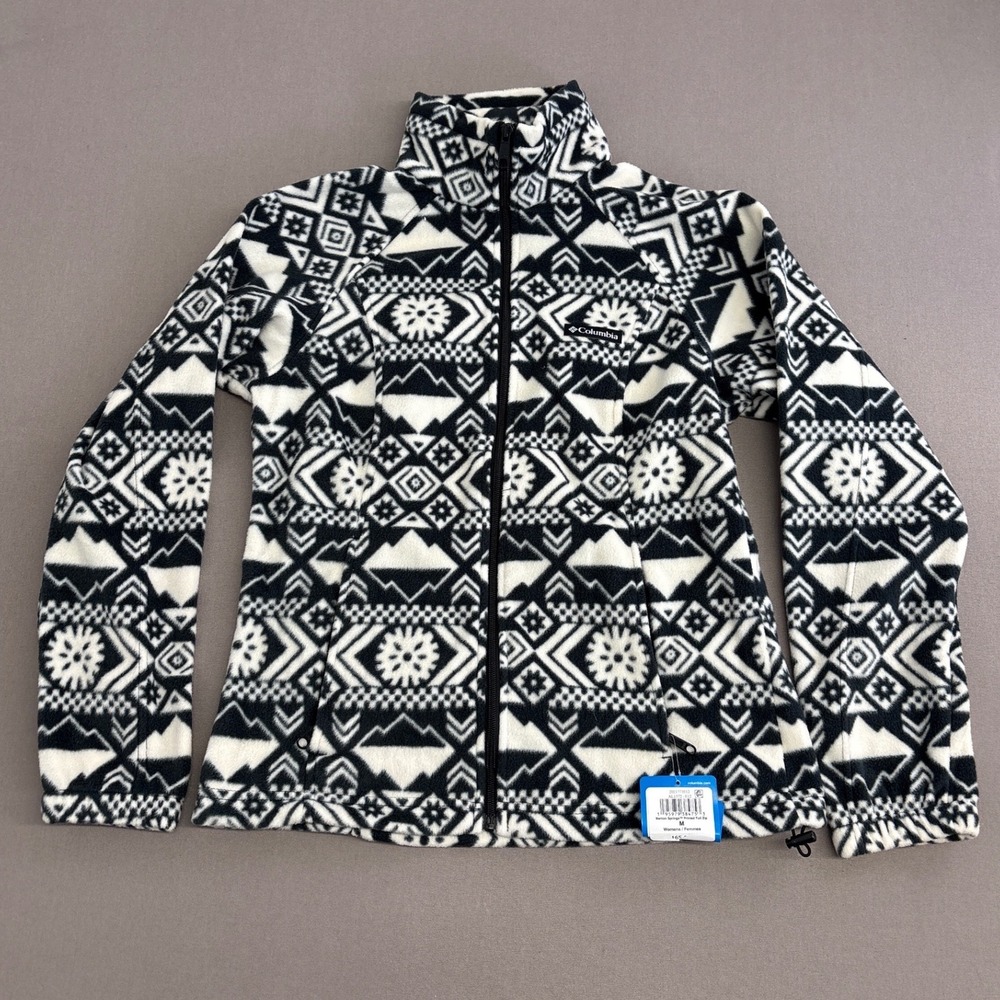 Columbia Benton Springs Printed Full Zip Fleece Jacket Black White Geometric M
